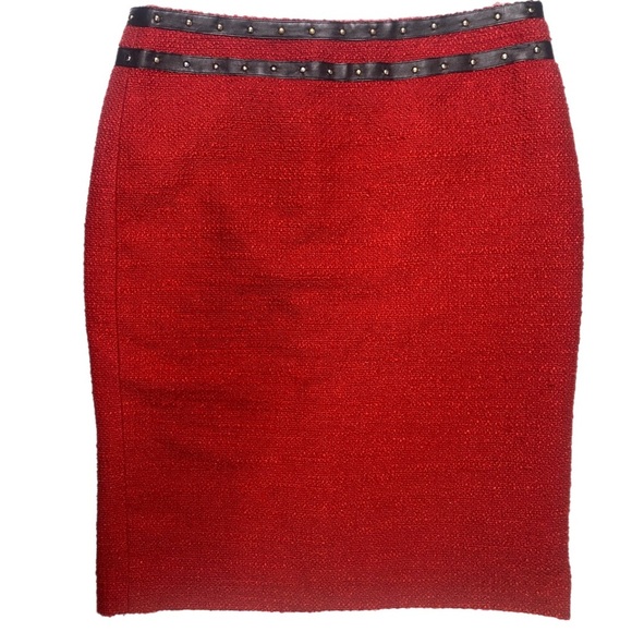 Karl Lagerfeld Paris Chic Mini Skirt Sz 8/10P Edgy Studded Waist Tailored Pencil - Picture 1 of 12